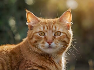 Fototapeta premium orange cat with blur background, orange cat is sitting and looking