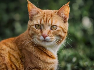 Obraz premium orange cat with blur background, orange cat is sitting and looking