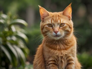 Obraz premium orange cat with blur background, orange cat is sitting and looking