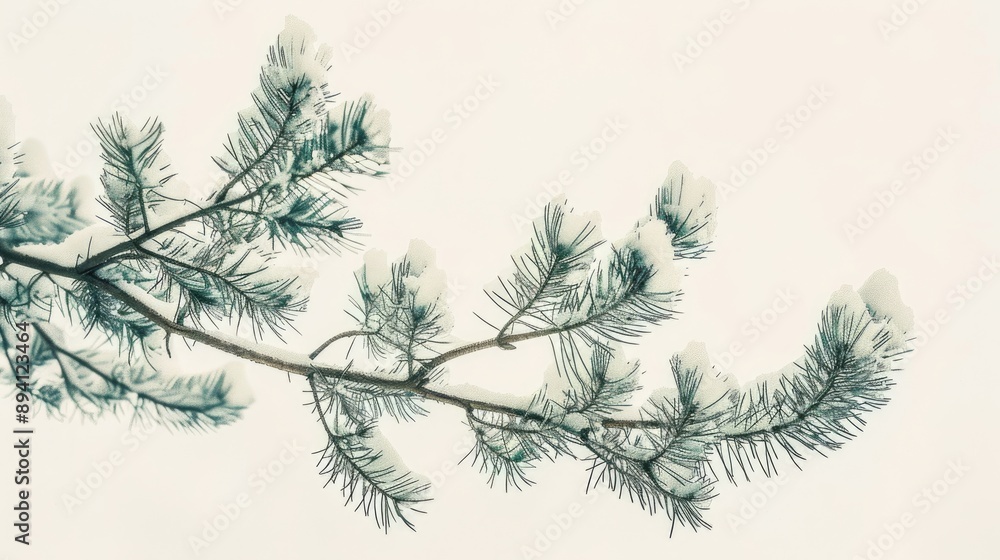 Wall mural Evergreen branch over snow holiday theme Tinted