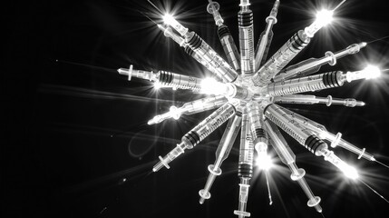 Obraz premium Creative arrangement of syringes creating a starburst effect