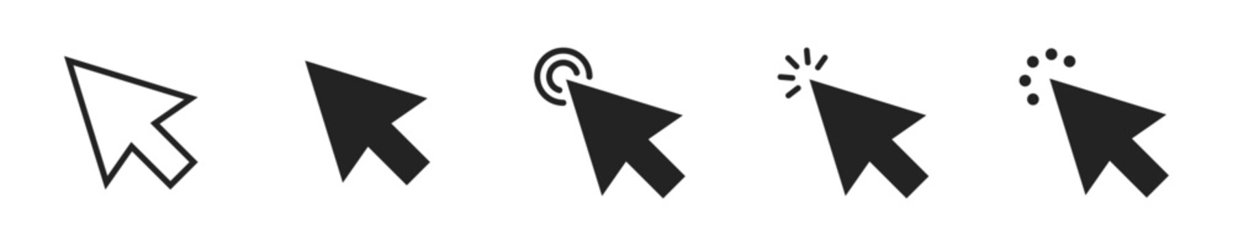recommend clip art: Mouse click cursor icon set. Set of 5 outline icons related to mouse click cursor. Click cursor outline icons collection. Editable stroke. Vector illustration.