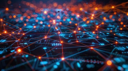 Digital network connections glowing in a geometric pattern