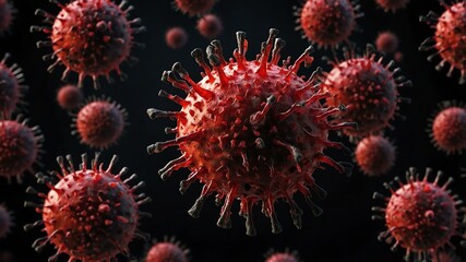 Fototapeta premium small single red virus concept image in black backgrou background