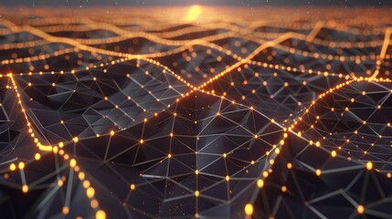 Digital network connections glowing in a geometric pattern