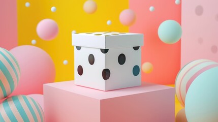 Empty box mockup surrounded by abstract geometric shapes