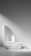 Bottle perfume on the rock podium with piece of wood and plaster background scene mockup premium photo 3d render