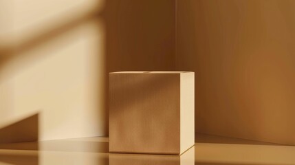 Empty box mockup with a mirrored reflection on a glass surface