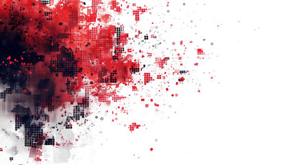 Red and black pixel explosion isolated on transparent background