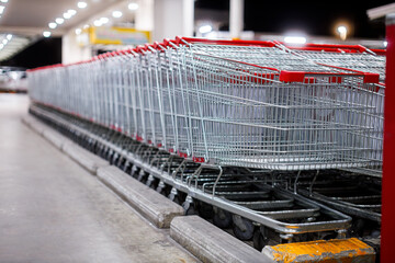 Shopping cart rows in supermarket