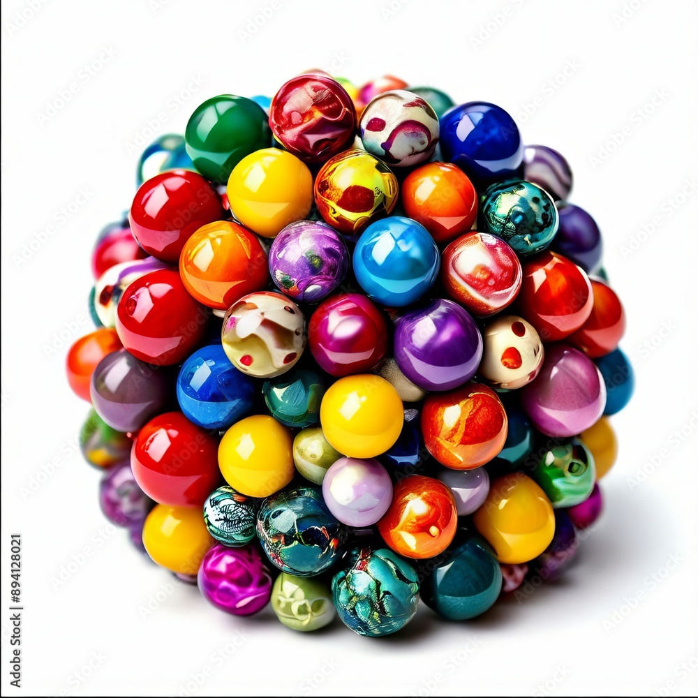 Poster a stack of colorful beads in different shapes and sizes isolated
