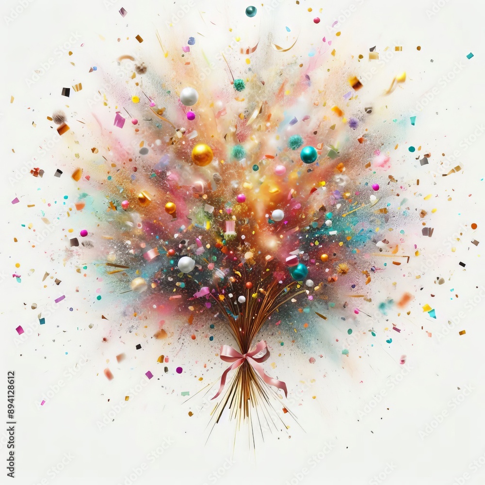 Poster a burst of confetti sprayed into the air, creating a festive and