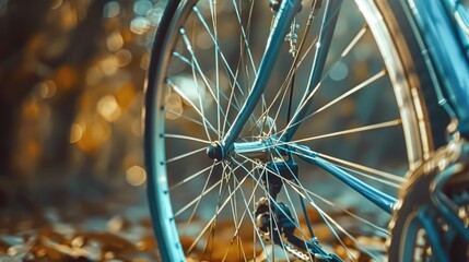 Closeup of Spinning Bicycle Wheel on the Path to Wellness