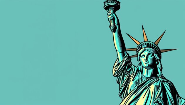 The Statue of Liberty Holding a Torch Against a Turquoise Sky - Powered by Adobe
