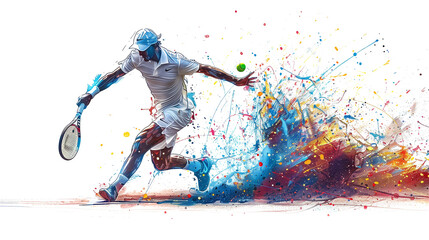 Naklejka premium Watercolor tennis player in splash art style isolated on transparent background