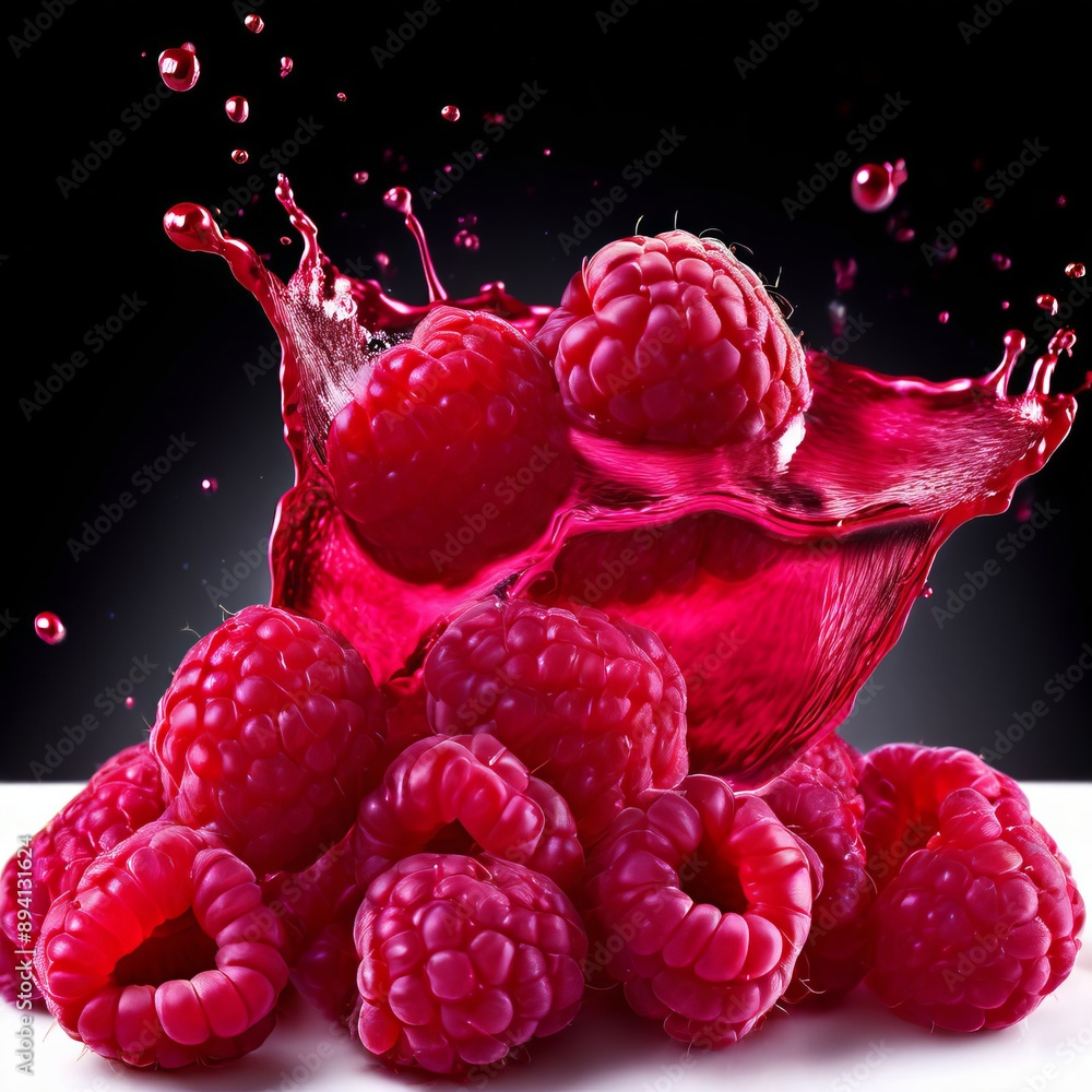 Poster a splash of raspberry puree vivid and fruity in color close up k