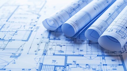 Architectural Blueprints on a Desk for Building Design