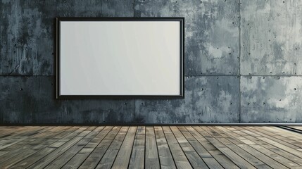 Empty frame on a textured concrete wall with a wooden floor
