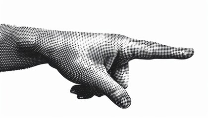 Black And White Halftone Image Of A Hand Pointing To The Right