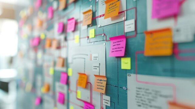 Workflow Planning Board with Colorful Sticky Notes