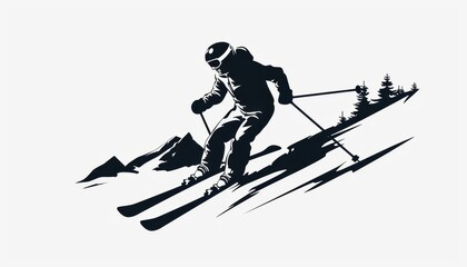 Skier Descending a Mountain Slope on a Snowy Day