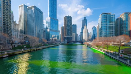 Chicago River Dyed Green for St. Patrick's Day Celebration