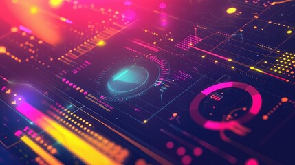 Futuristic Digital Interface with Neon Data Visualizations