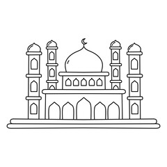 Mosque islamic building line art for coloring page activity 