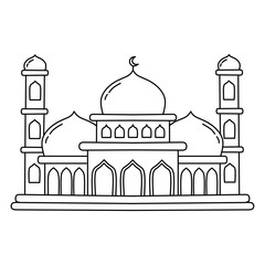 Mosque islamic building line art for coloring page activity 