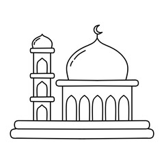 Mosque islamic building line art for coloring page activity 