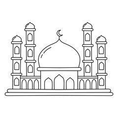 Mosque islamic building line art for coloring page activity 