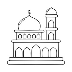 Mosque islamic building line art for coloring page activity 
