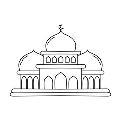 Mosque islamic building line art for coloring page activity 