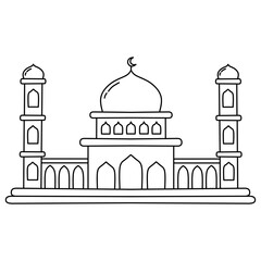 Mosque islamic building line art for coloring page activity 