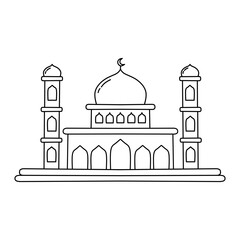 Mosque islamic building line art for coloring page activity 