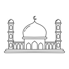 Mosque islamic building line art for coloring page activity 