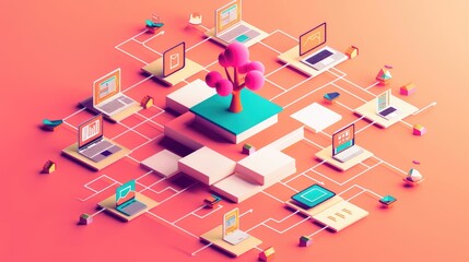 Digital Network Connection with Laptops and Servers
