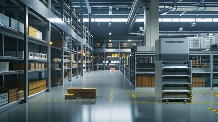 Obraz premium organized, modern corporate storage area with automated retrieval systems and categorized units