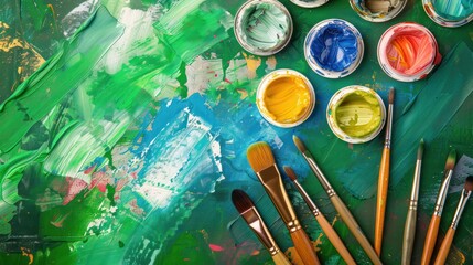Fototapeta premium Art Supplies on Colorful Background