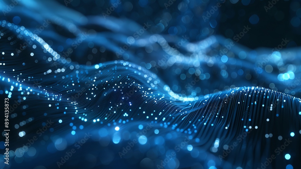 Poster blue fantasy abstract technology and science background featuring particles and plexus connected lin