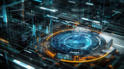 Obraz premium ultra-modern calculation tool for risk assessment in investment banking, depicted as a 3D holographic interface