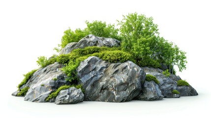 Isolated Rock Formation with Lush Greenery