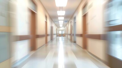 Obraz premium Blurred hospital or clinic corridor background with modern medical equipment and clean design for healthcare and scientific research concepts