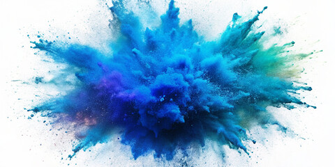 Blue Cyan Holi Powder Explosion Isolated on White Background