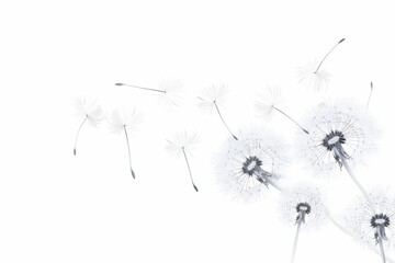 Serene glimpse of dandelion seeds floating in minimalist setting