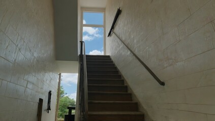 A cloud is floating above a staircase