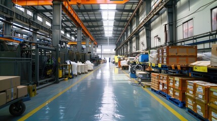 Modern Industrial Warehouse with Machinery and Storage Solutions