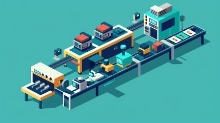 Isometric View of an Advanced Manufacturing Assembly Line