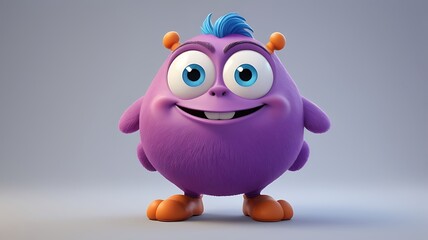 Cute purple cartoon monster isolated on white background. 