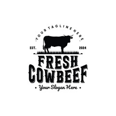 Premium fresh cow beef silhouette vintage logo design